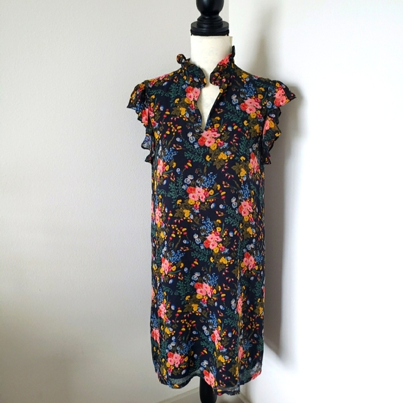 💐 Madewell silk dress. floral black ruffles size 2 💐 - Picture 3 of 9